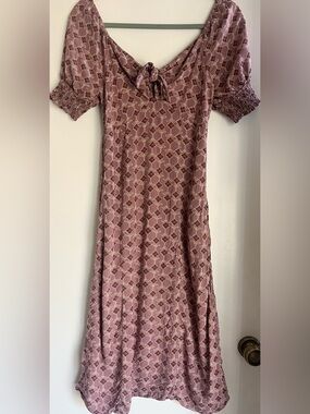Mimi Chica Dusty Mauve Floral Tie-Front milkmaid Midi Dress